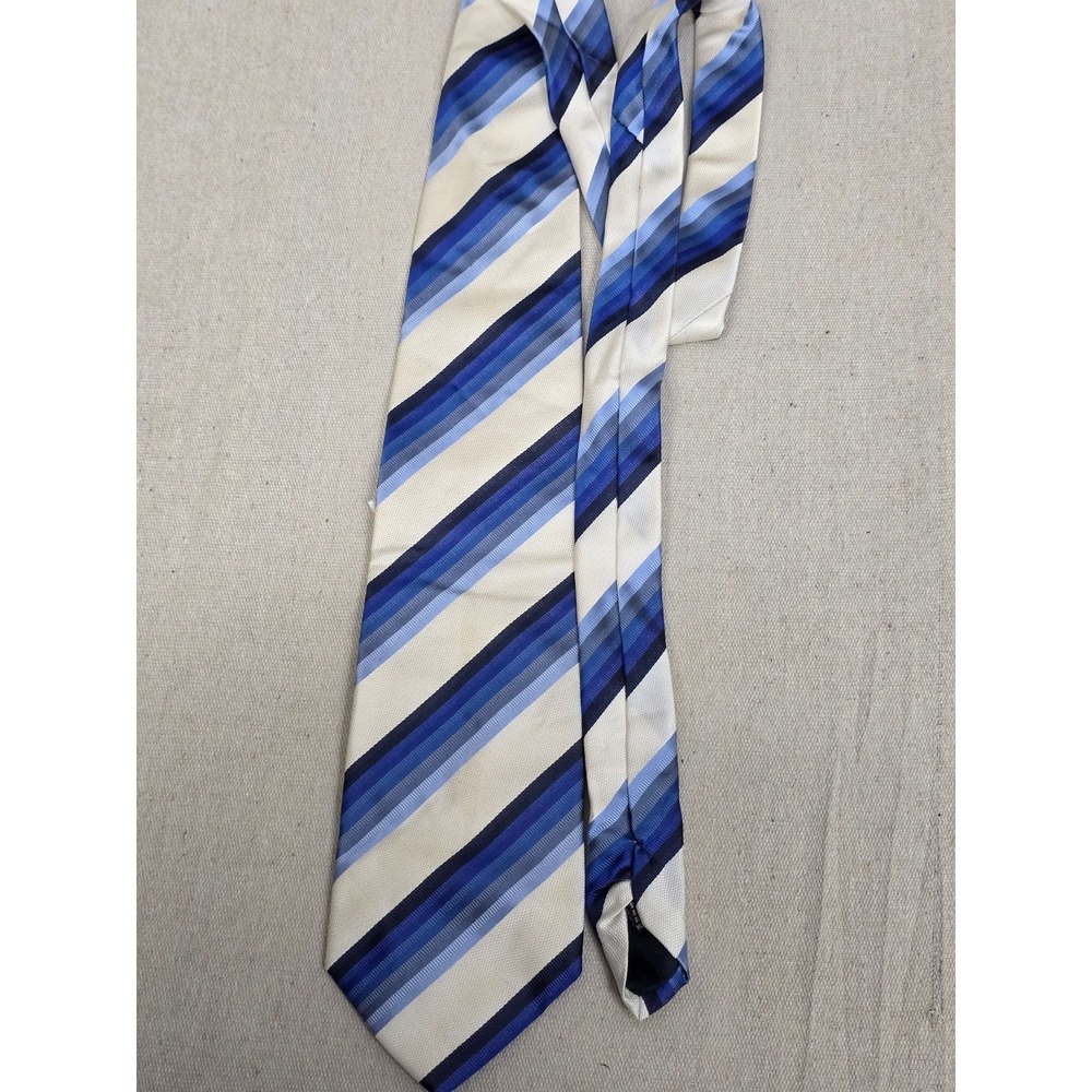 Bachrach Mens Silk Necktie Blue Cream‎ Diagonal Striped Made in Italy